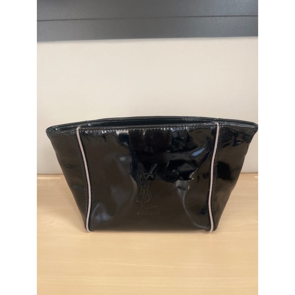 Yves Saint Laurent YSL Beaute Black Patent Makeup Bag Black Opium Zipper Pouch
